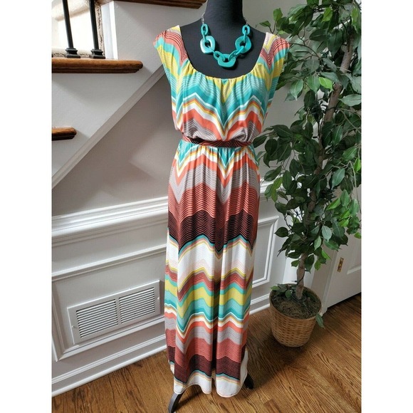 Worthington Women's Multicolor Polyester Scoop Neck Sleeveless Long Maxi Dress L - Picture 11 of 14
